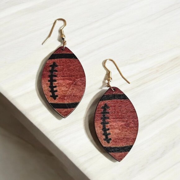 Football Wood Drop Earrings - Picture 1 of 5